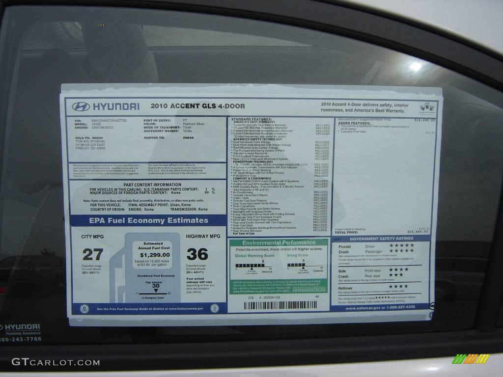 2010 Accent GLS 4 Door - Platinum Silver / Gray photo #10