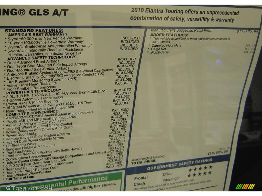 2010 Hyundai Elantra Touring GLS Window Sticker Photos