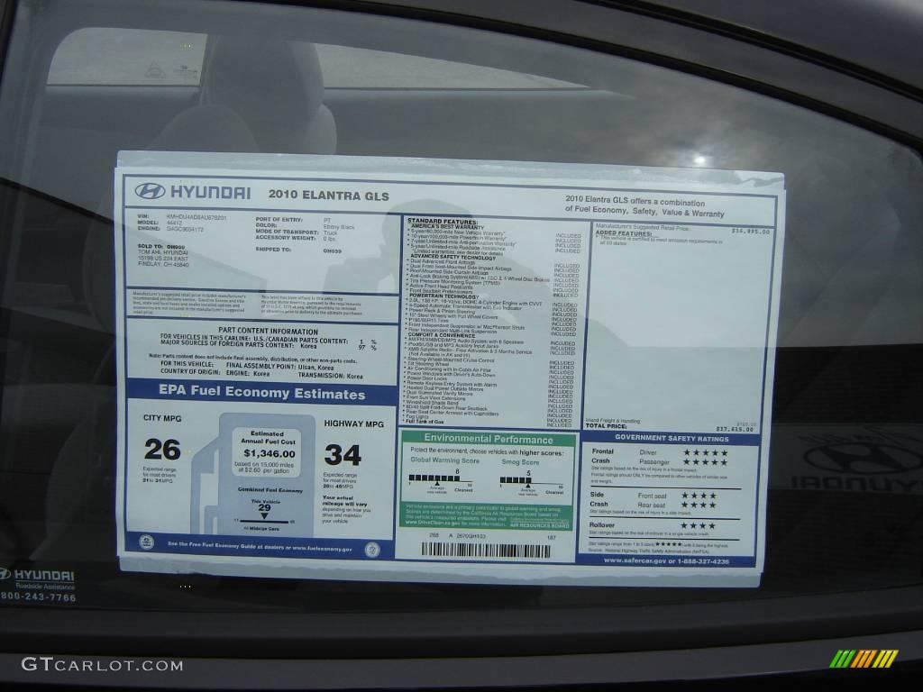 2010 Elantra GLS - Ebony Black / Gray photo #19