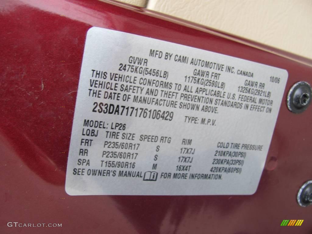 2007 XL7 Limited AWD - Dark Cranberry Metallic / Beige photo #14