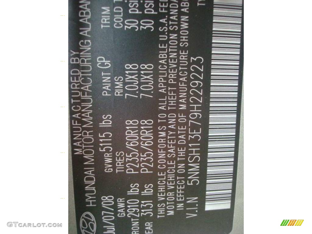2009 Santa Fe Color Code GP for Natural Khaki Photo #20683557