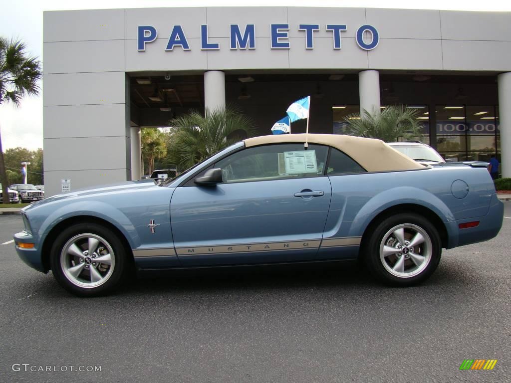 2007 Mustang V6 Premium Convertible - Windveil Blue Metallic / Medium Parchment photo #1