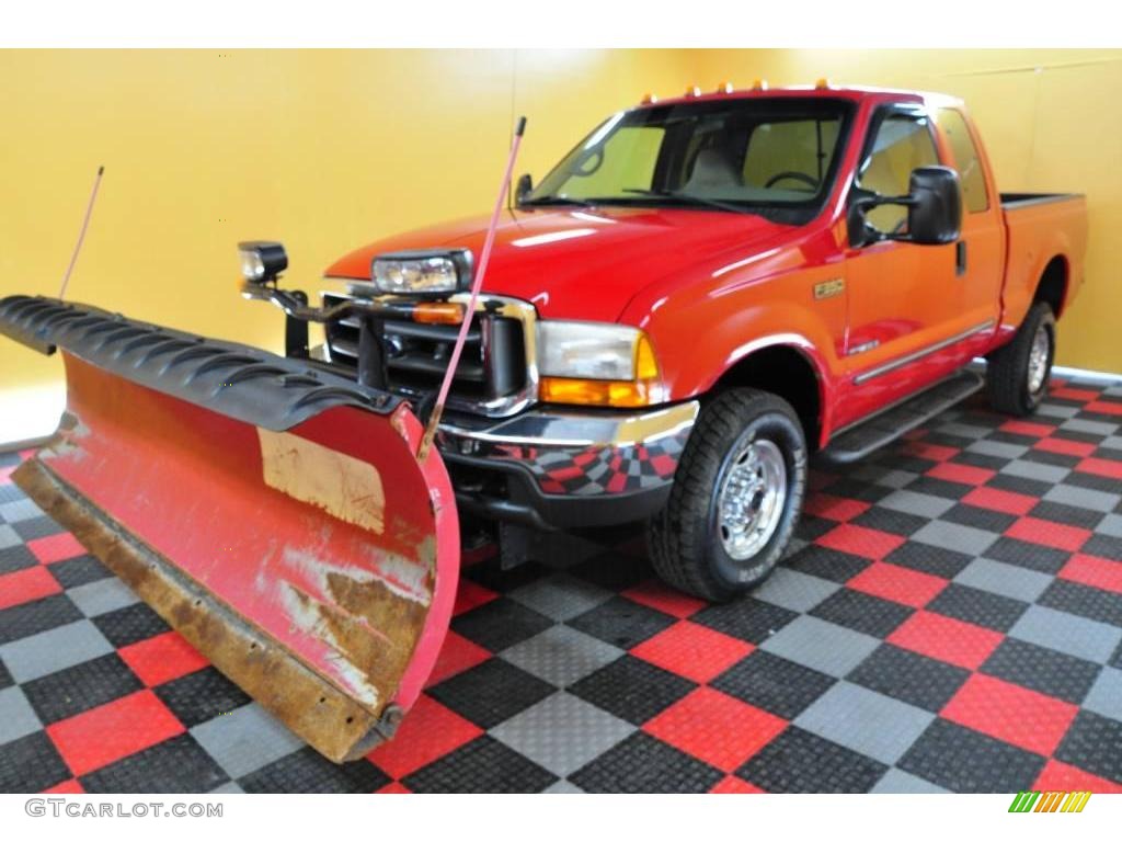 2000 F350 Super Duty Lariat Extended Cab 4x4 - Red / Medium Parchment photo #3
