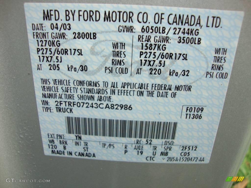 2003 F150 XLT Regular Cab - Silver Metallic / Medium Graphite Grey photo #34