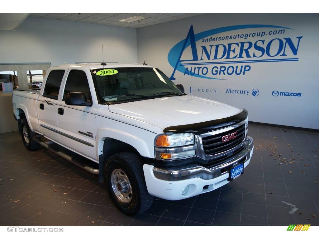 2004 Sierra 2500HD SLT Crew Cab 4x4 - Summit White / Dark Pewter photo #1