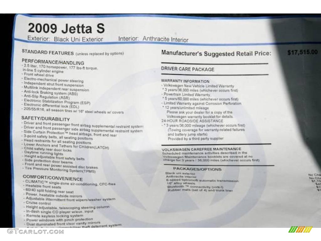 2009 Jetta S Sedan - Black Uni / Anthracite photo #17