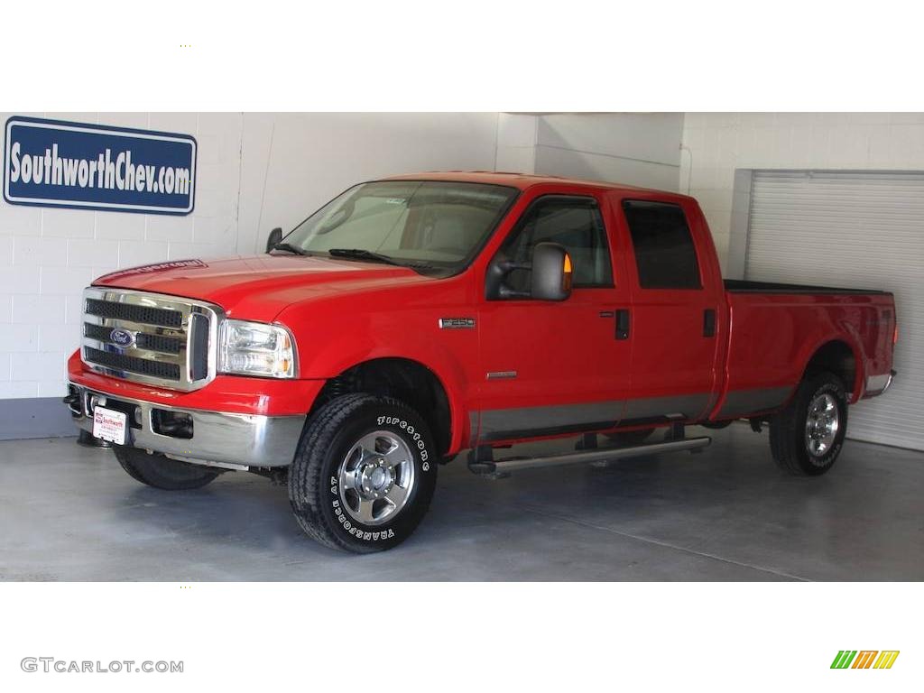 2005 F250 Super Duty Lariat Crew Cab 4x4 - Red Clearcoat / Medium Flint photo #1