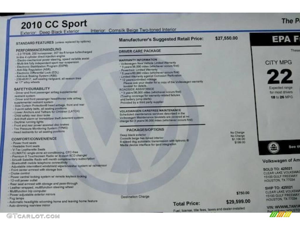 2010 CC Sport - Deep Black Metallic / Cornsilk Beige Two Tone photo #20