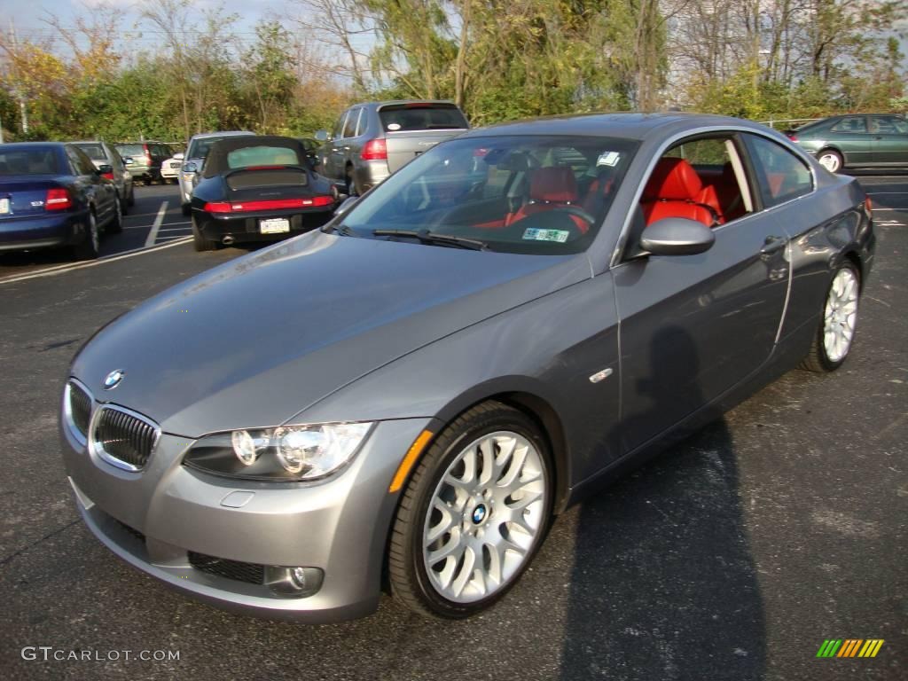 2008 3 Series 328i Coupe - Space Grey Metallic / Coral Red/Black photo #1