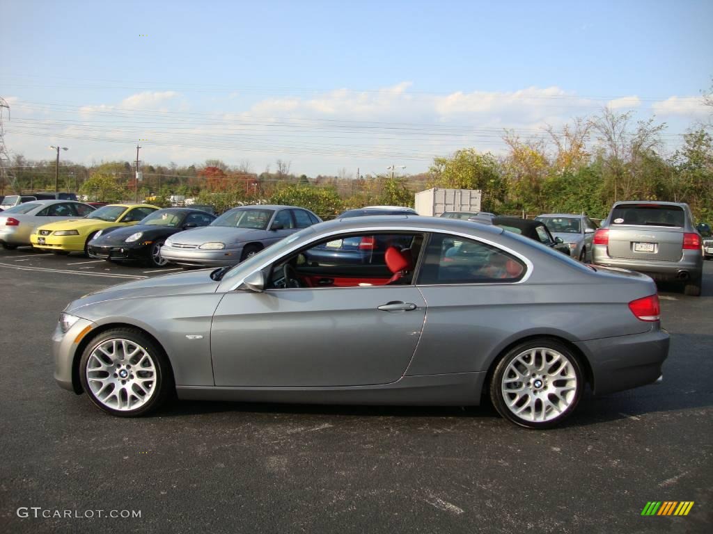 2008 3 Series 328i Coupe - Space Grey Metallic / Coral Red/Black photo #10