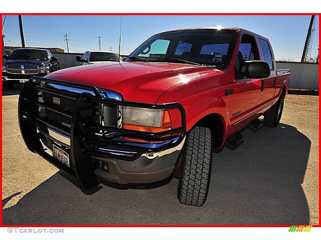 2000 F250 Super Duty XLT Crew Cab 4x4 - Red / Medium Graphite photo #1