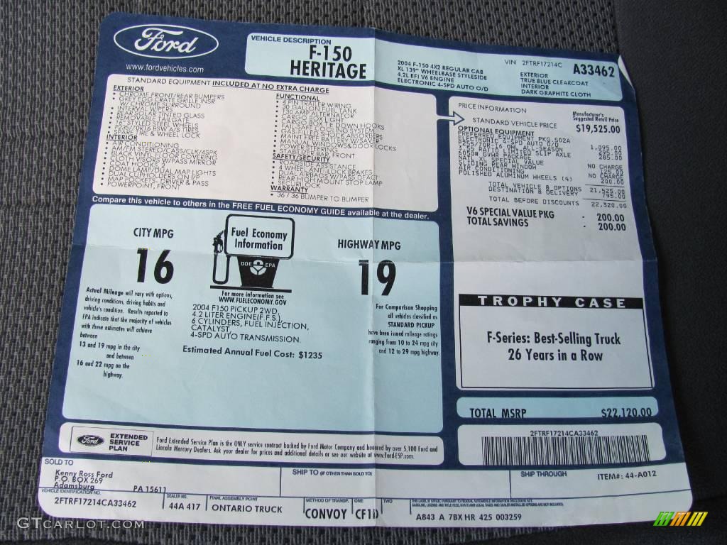 2004 F150 XL Heritage Regular Cab - True Blue Metallic / Heritage Graphite Grey photo #22