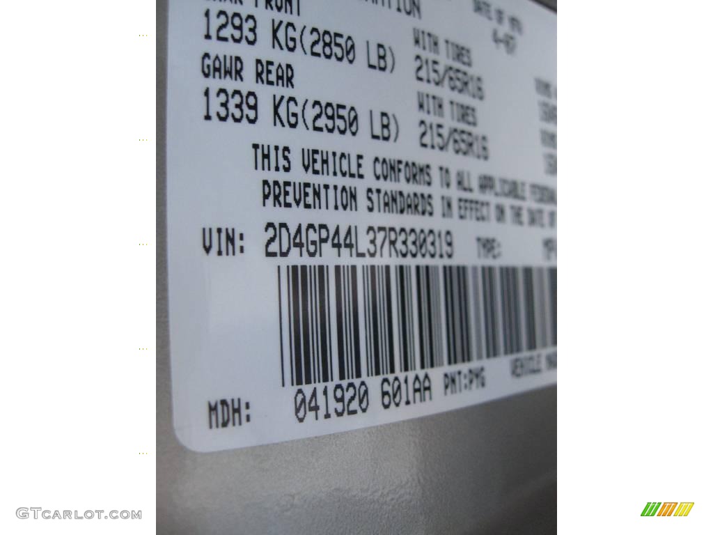 2007 Grand Caravan Color Code PYG for Linen Gold Metallic Photo #21040035