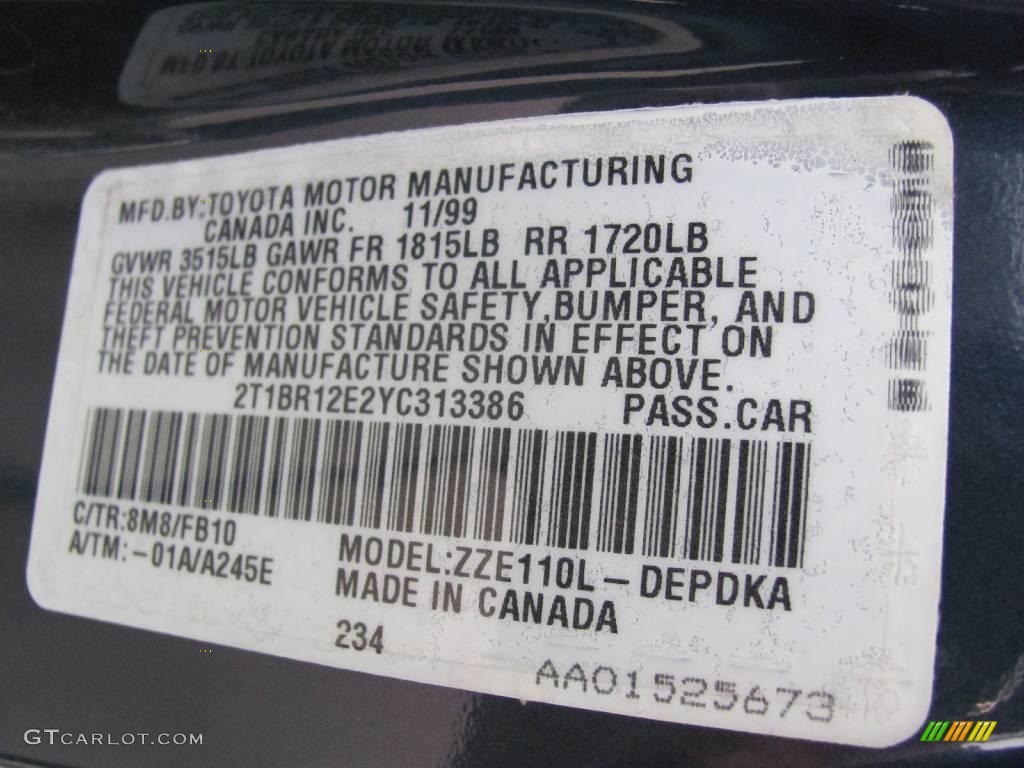 2000 Corolla CE - Twilight Blue Pearl / Light Charcoal photo #19