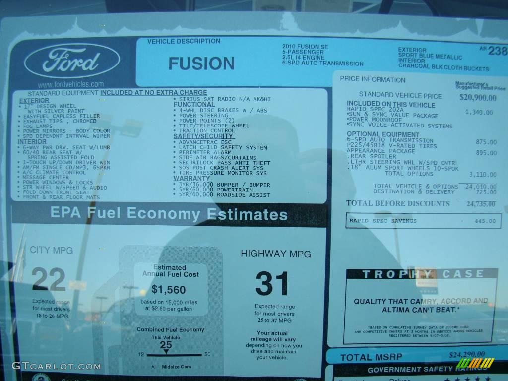 2010 Fusion SE - Sport Blue Metallic / Charcoal Black photo #15