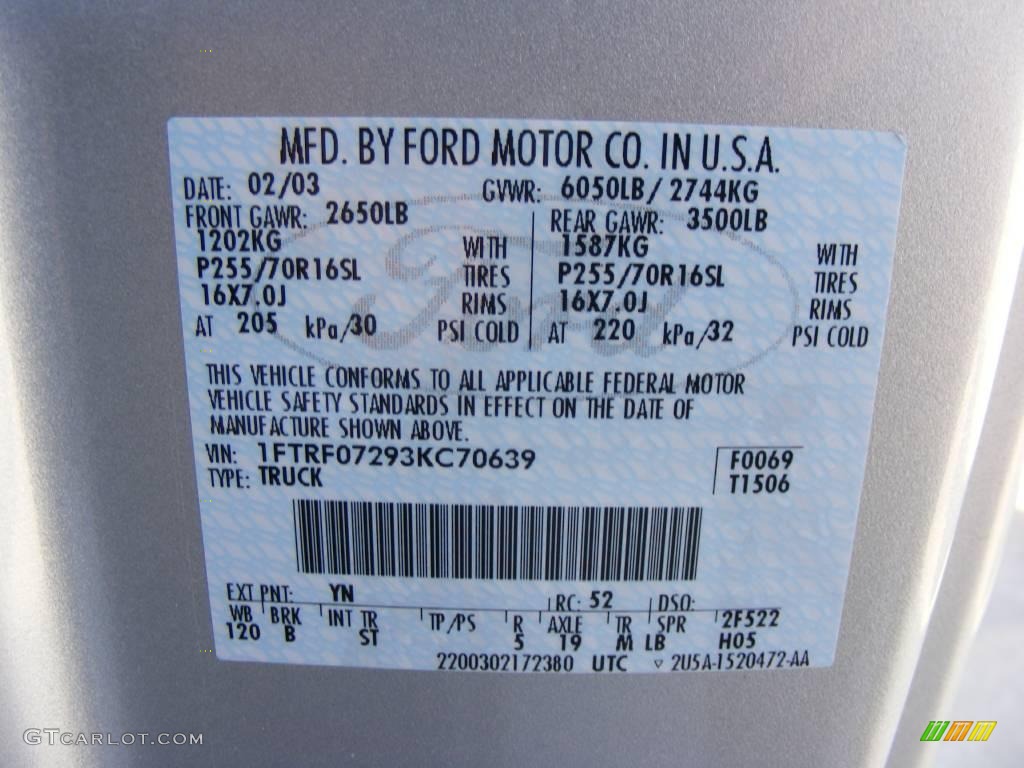 2003 F150 XL Sport Regular Cab - Silver Metallic / Medium Graphite Grey photo #34