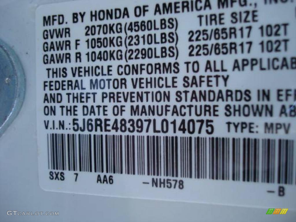 2007 CR-V LX 4WD - Taffeta White / Gray photo #14
