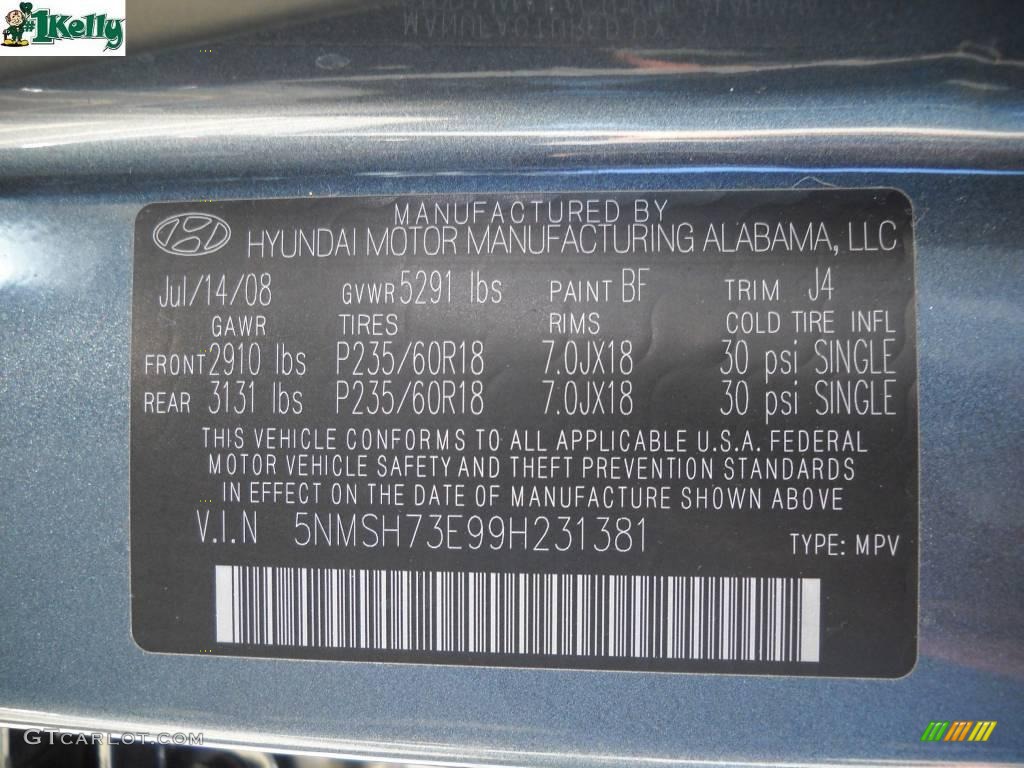 2009 Santa Fe SE 4WD - Slate Blue / Gray photo #10