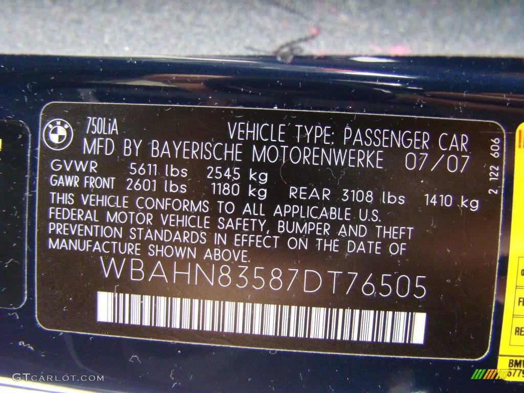 2007 7 Series 750Li Sedan - Monaco Blue Metallic / Cream Beige photo #14