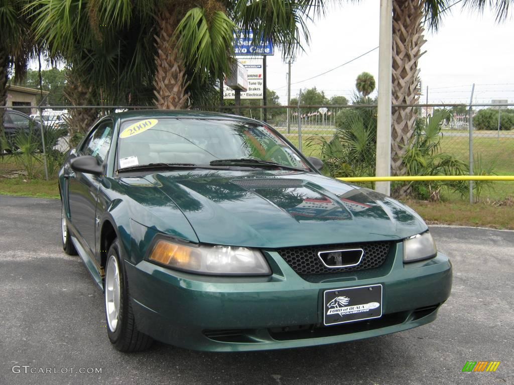 2000 Mustang V6 Coupe - Amazon Green Metallic / Medium Parchment photo #9