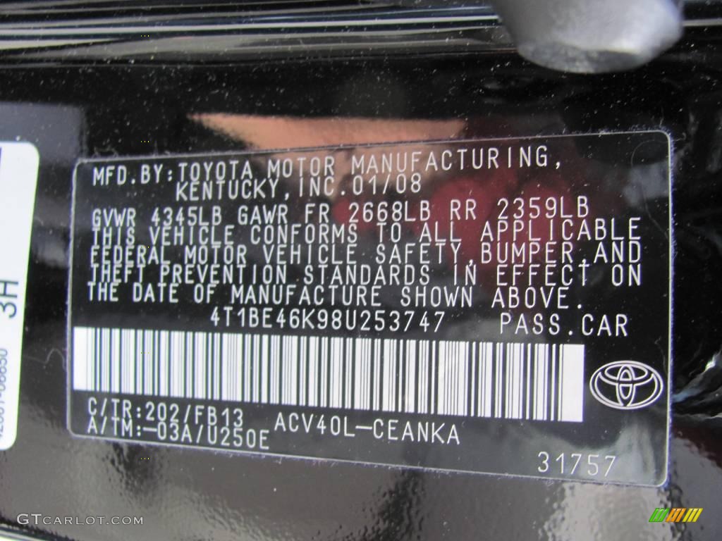 2008 Camry LE - Black / Ash photo #19