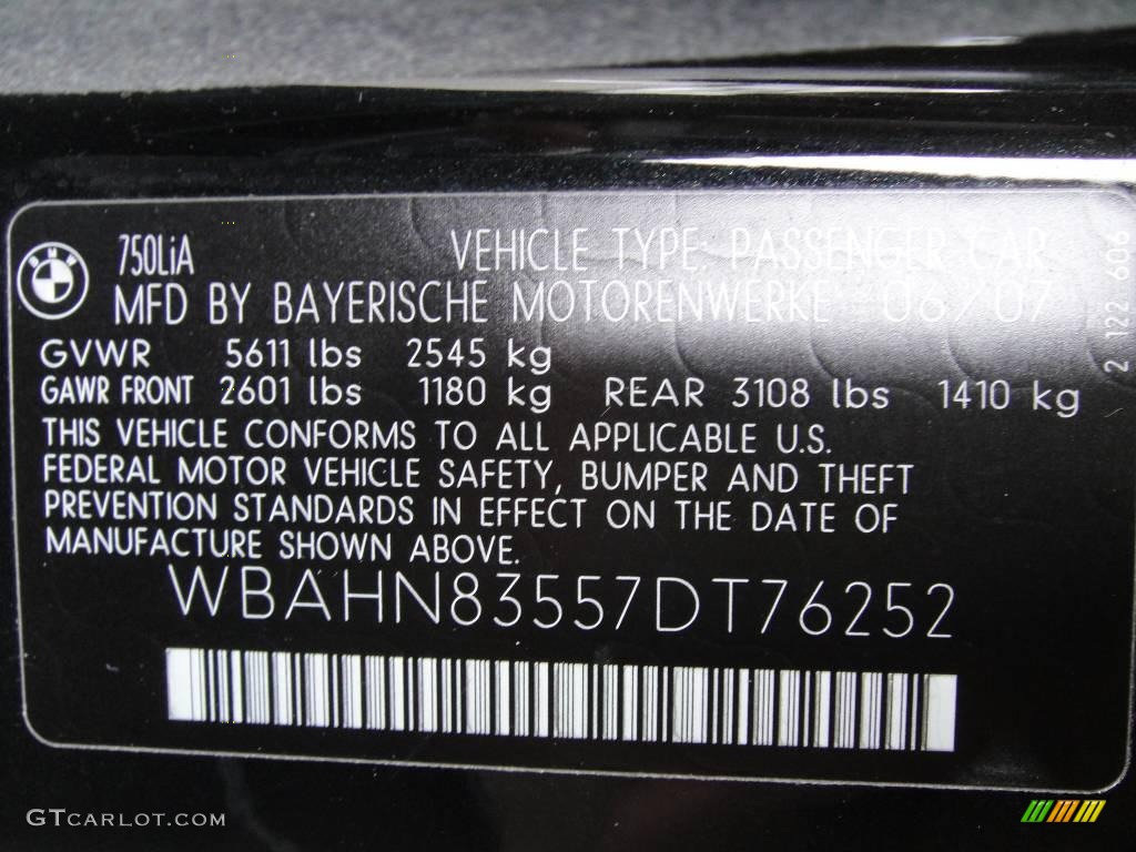 2007 7 Series 750Li Sedan - Black Sapphire Metallic / Black photo #15