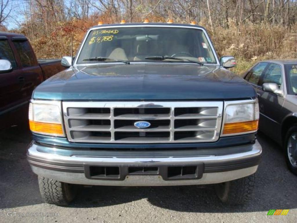 1996 F250 XL Extended Cab 4x4 - Dark Tourmaline Green Metallic / Beige photo #2