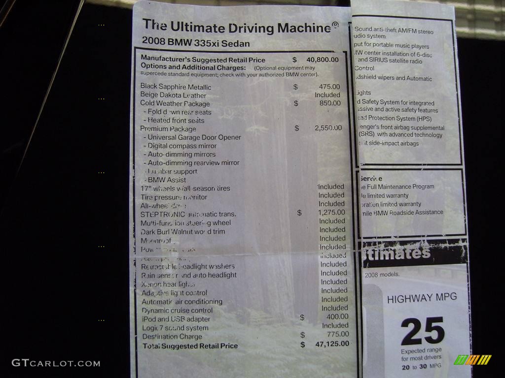 2008 3 Series 335xi Sedan - Black Sapphire Metallic / Beige Dakota Leather photo #23