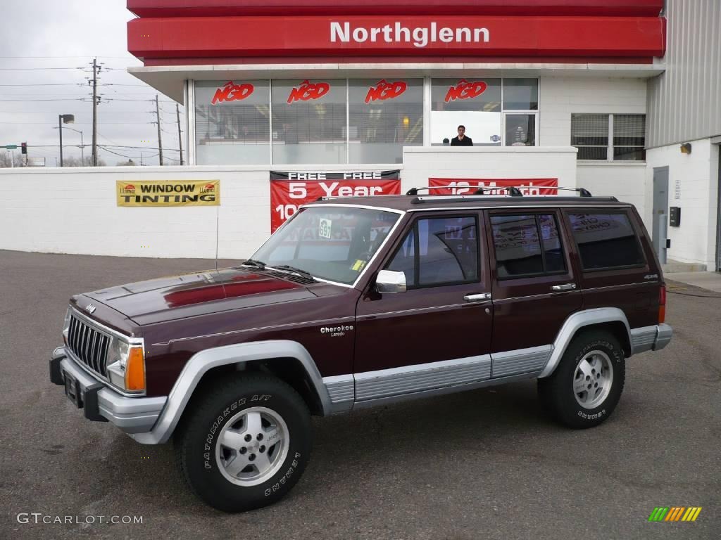 1991 Cherokee Laredo 4x4 - Black Cherry Pearl Metallic / Red photo #1