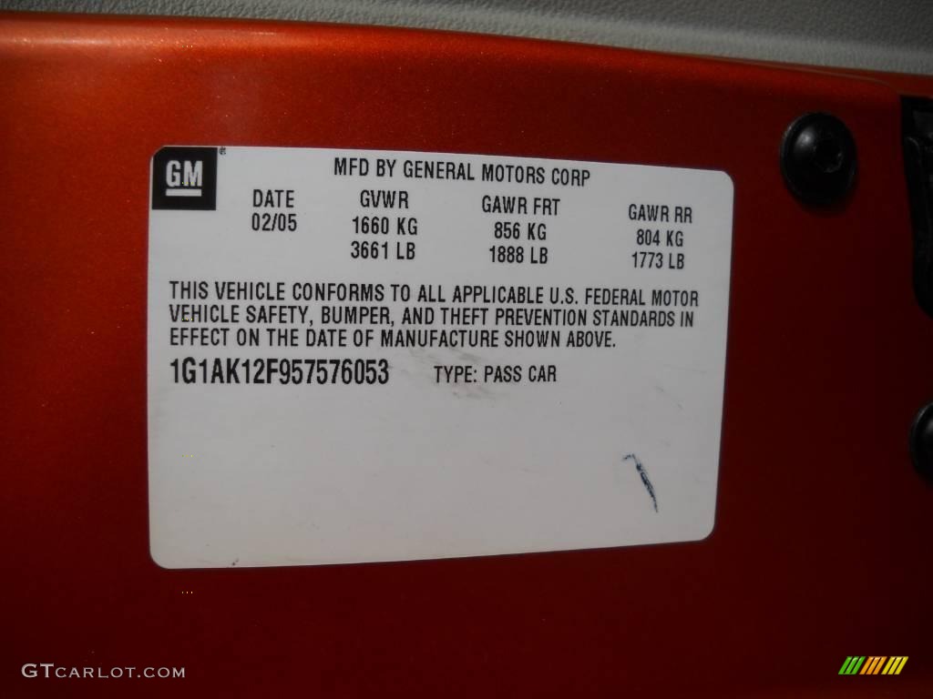 2005 Cobalt Coupe - Sunburst Orange Metallic / Gray photo #9