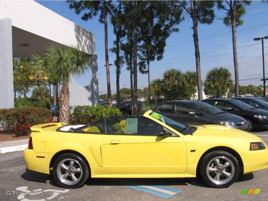 2002 Mustang GT Convertible - Zinc Yellow / Dark Charcoal photo #2