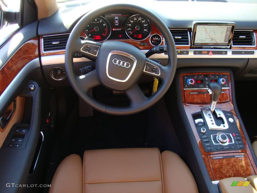 2009 A8 L 4.2 quattro - Oyster Grey Metallic / Amaretto/Black Valcona Leather photo #37