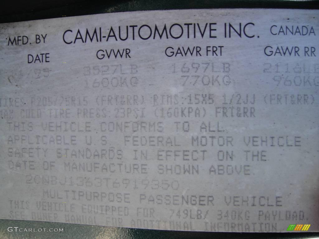 1996 Geo Tracker Hardtop 4x4 Info Tag Photo #21813923