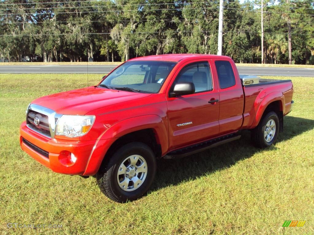 2005 Tacoma PreRunner Access Cab - Radiant Red / Taupe photo #1