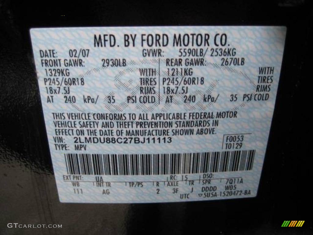 2007 MKX Color Code UA for Black Photo #21912658