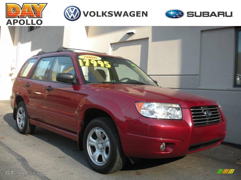 2006 Forester 2.5 X - Garnet Red Pearl / Desert Beige photo #1