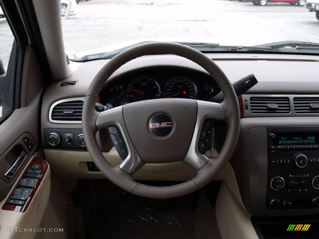 2010 GMC Sierra 3500HD SLT Crew Cab 4x4 Dually Very Dark Cashmere/Light Cashmere Steering Wheel Photo #21921372