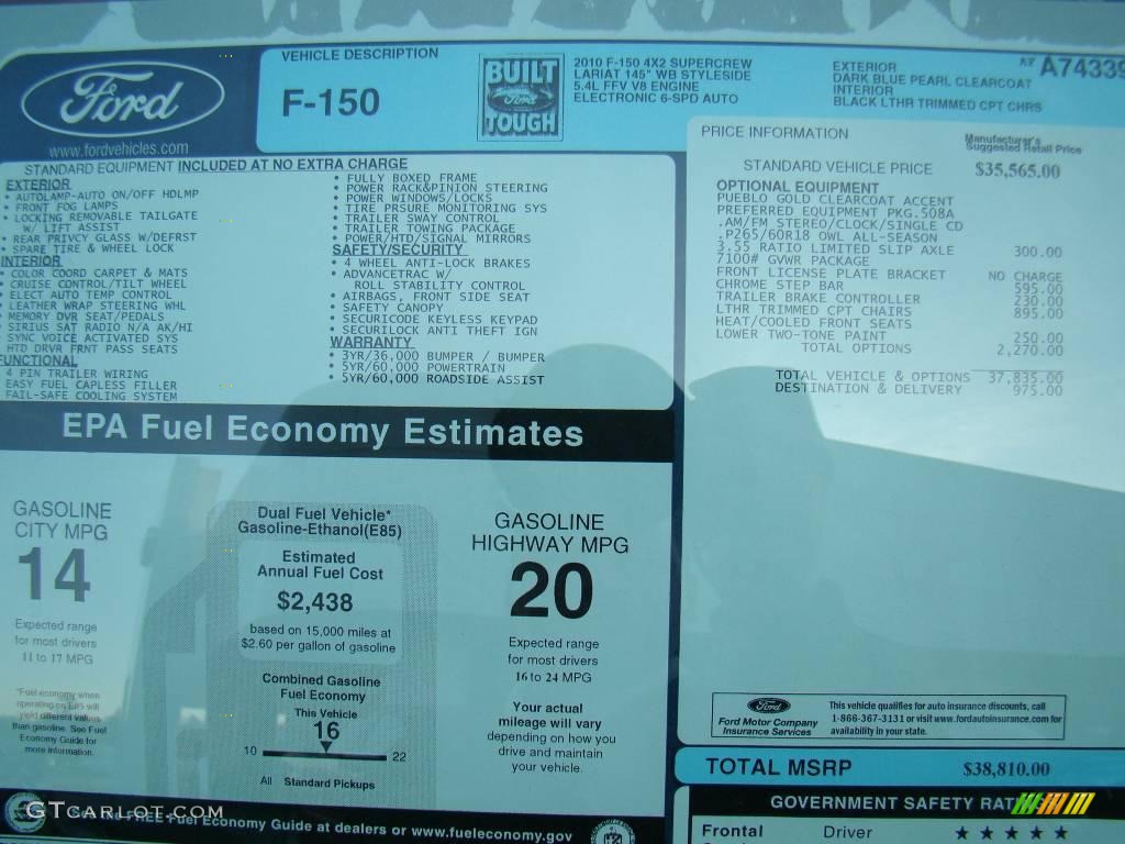 2010 F150 Lariat SuperCrew - Dark Blue Pearl Metallic / Black photo #14