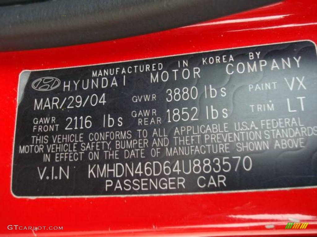 2004 Elantra GT Sedan - Rally Red / Dark Gray photo #20