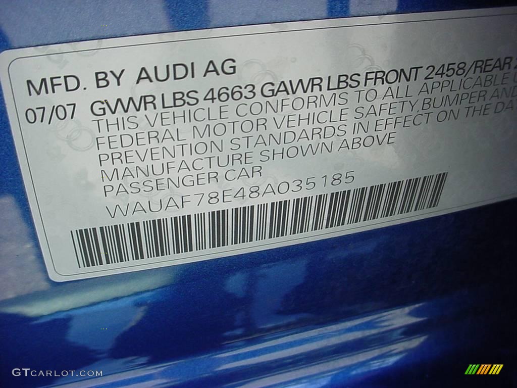 2008 A4 2.0T Special Edition Sedan - Ocean Blue Pearl Effect / Light Gray photo #17