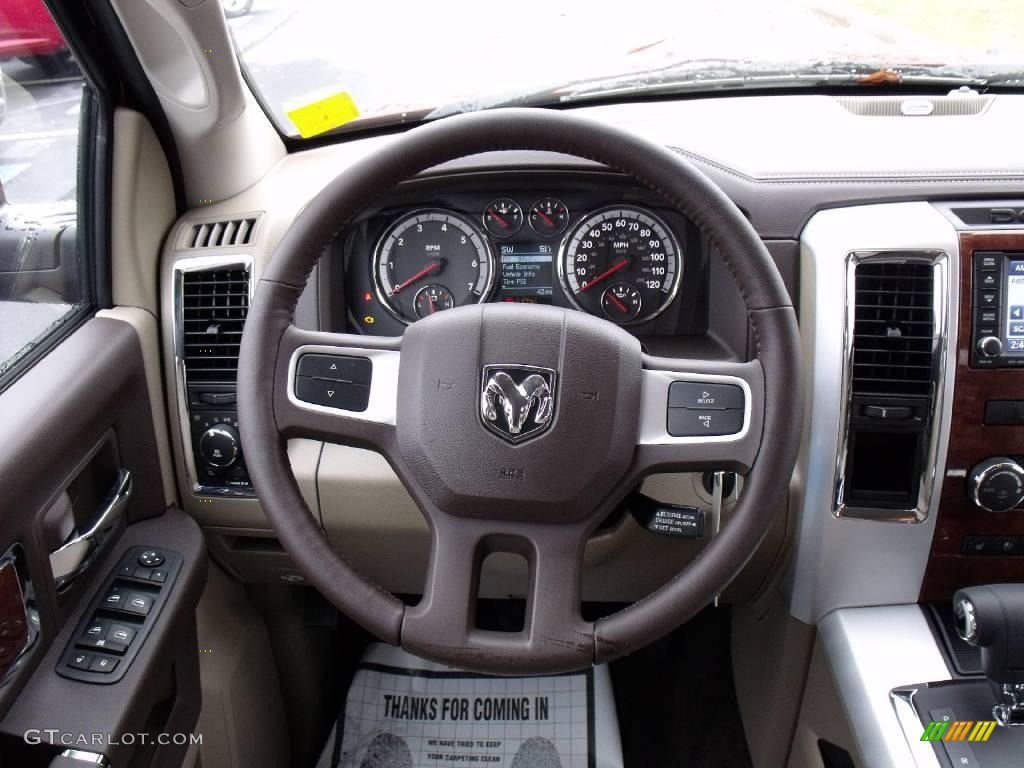2010 Ram 1500 Laramie Crew Cab - Inferno Red Crystal Pearl / Light Pebble Beige/Bark Brown photo #13