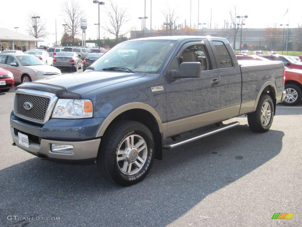 2005 F150 Lariat SuperCab 4x4 - Medium Wedgewood Blue Metallic / Tan photo #3