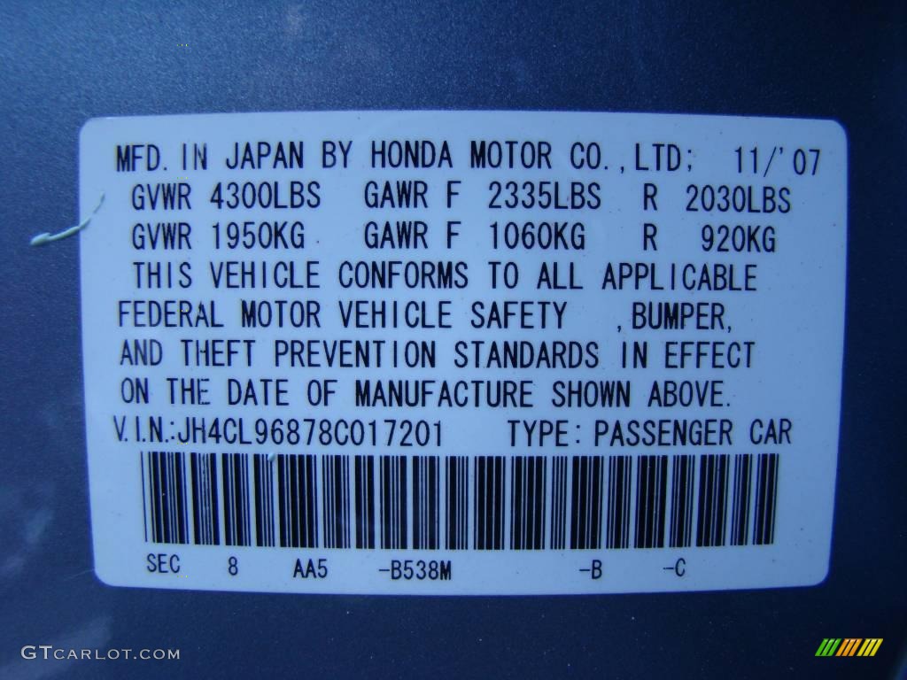 2008 TSX Color Code B538M for Glacier Blue Metallic Photo #22386024