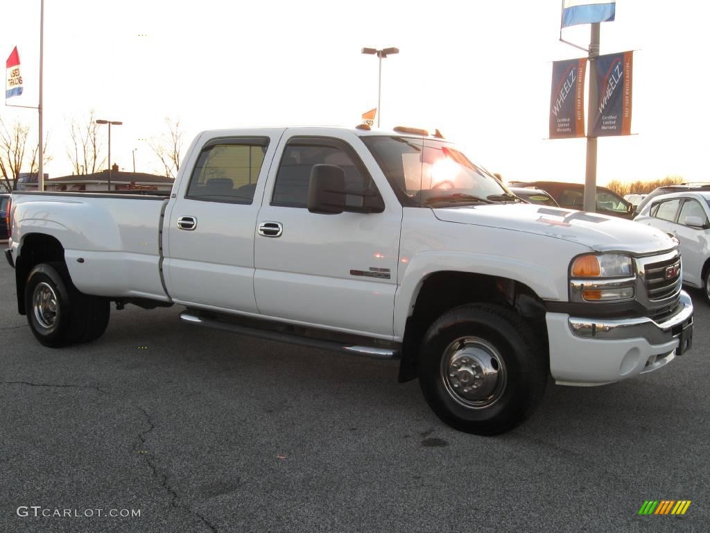 2006 Sierra 3500 SLT Crew Cab 4x4 Dually - Summit White / Dark Pewter photo #1