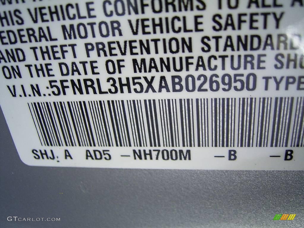 2010 Odyssey EX - Alabaster Silver Metallic / Gray photo #10