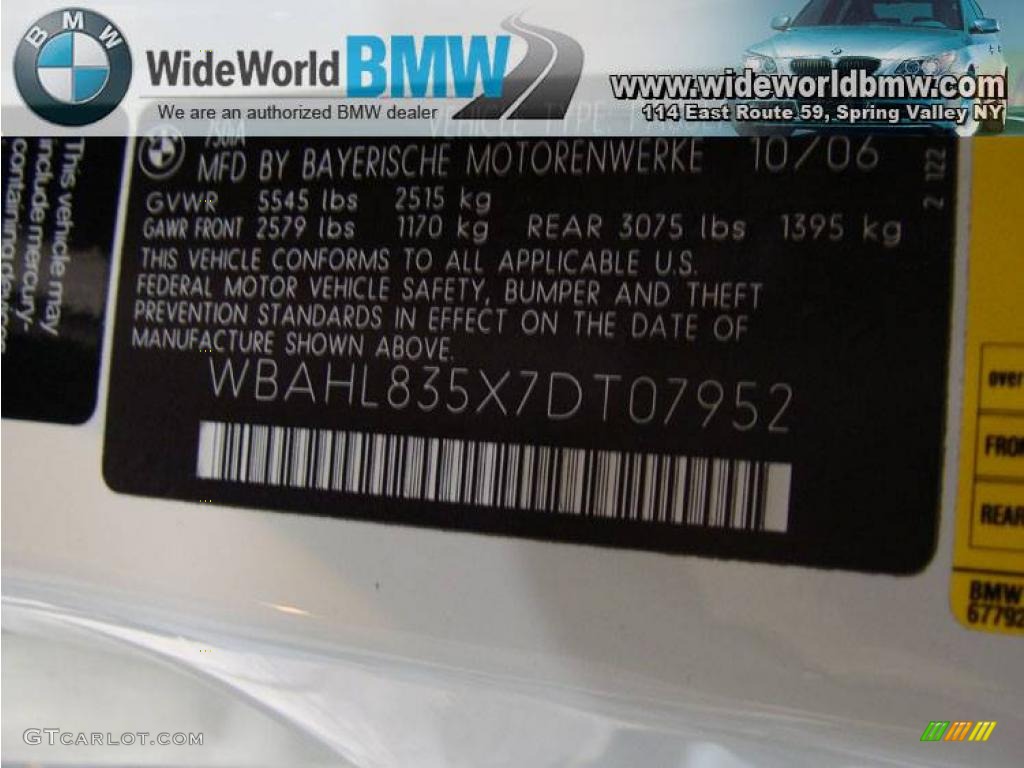 2007 7 Series 750i Sedan - Alpine White / Beige photo #13