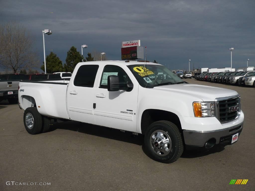 2009 Sierra 3500HD SLT Crew Cab 4x4 Dually - Summit White / Very Dark Cashmere/Light Cashmere photo #1