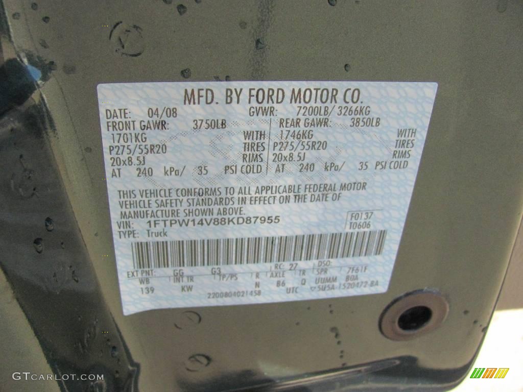 2008 F150 Color Code GG for Forest Green Metallic Photo #22735223