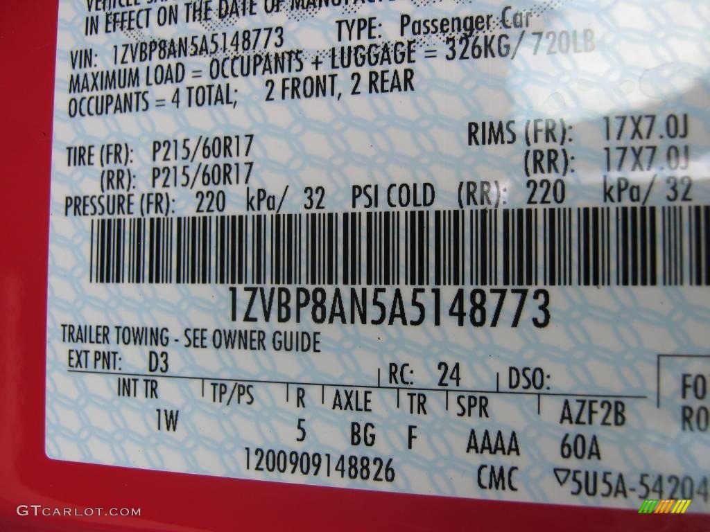 2010 Mustang Color Code D3 for Torch Red Photo #22751796