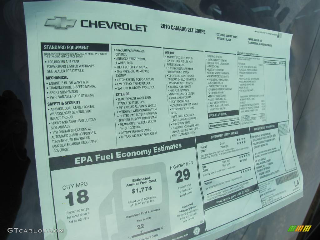 2010 Camaro LT/RS Coupe - Summit White / Black photo #37